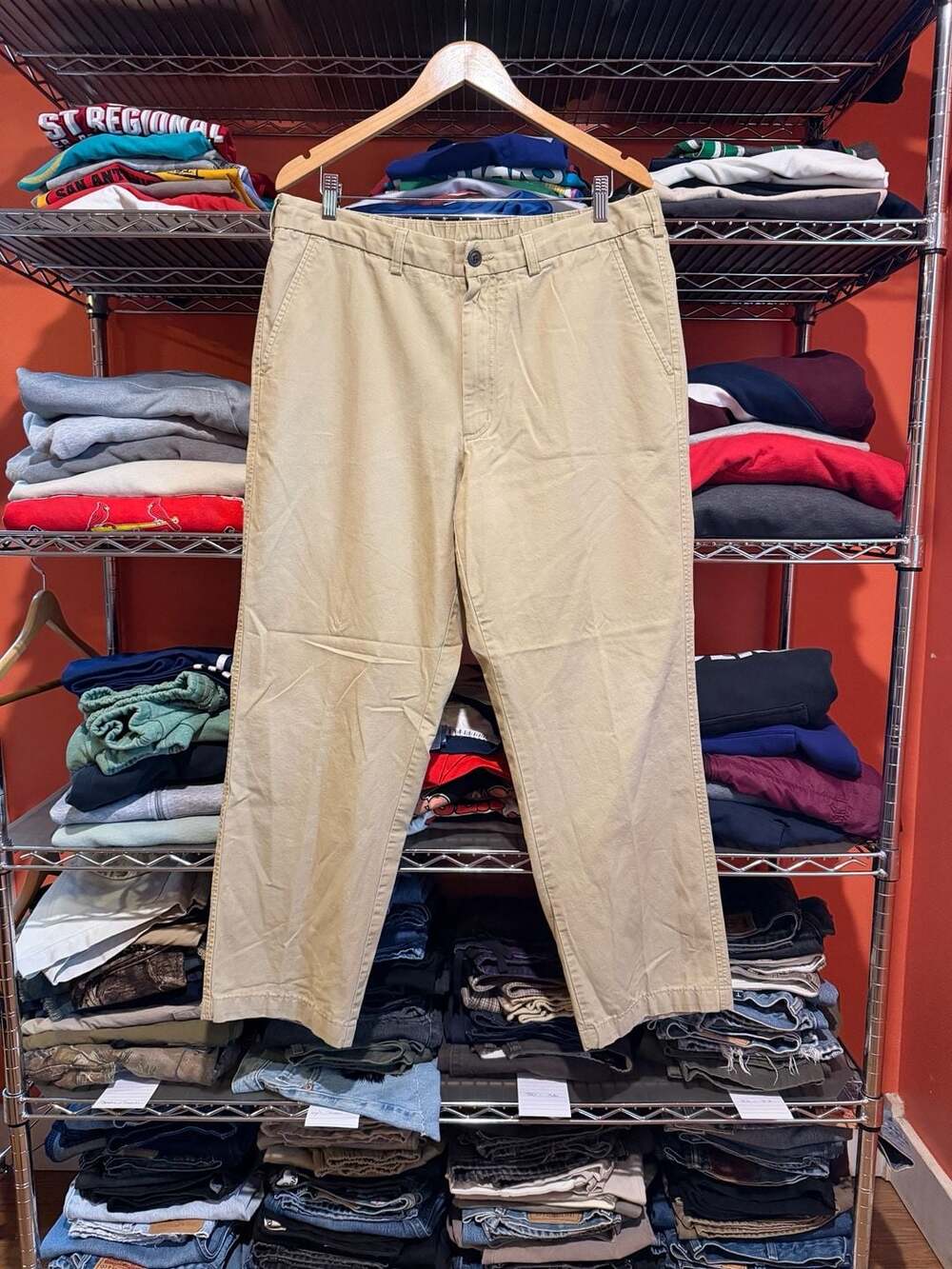 Lands End Chino khaki Pants Size 38 Tan Cotton Drawstring Waist